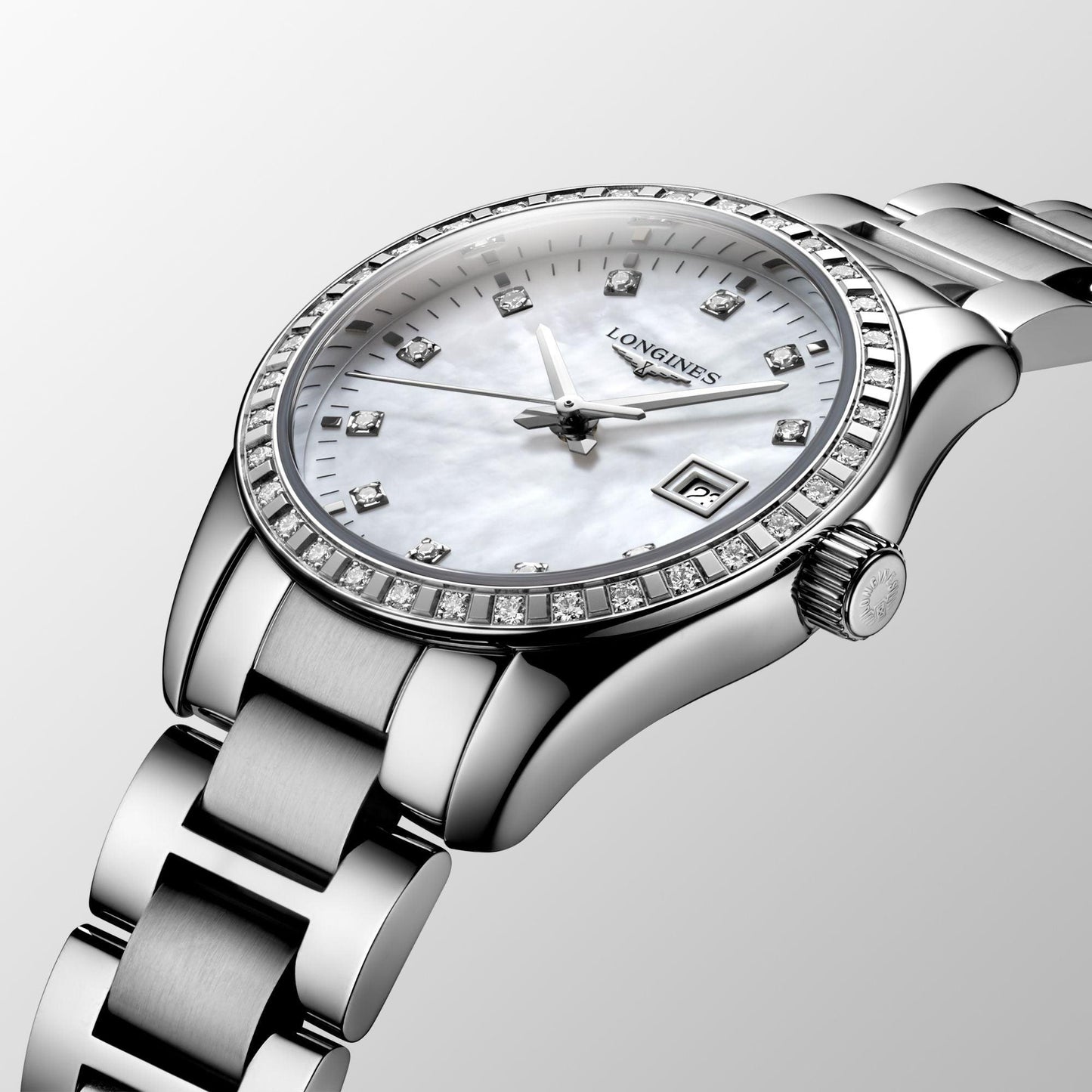 Longines orologio Conquest Classic 29,5mm madreperla diamanti quarzo acciaio L2.286.0.87.6