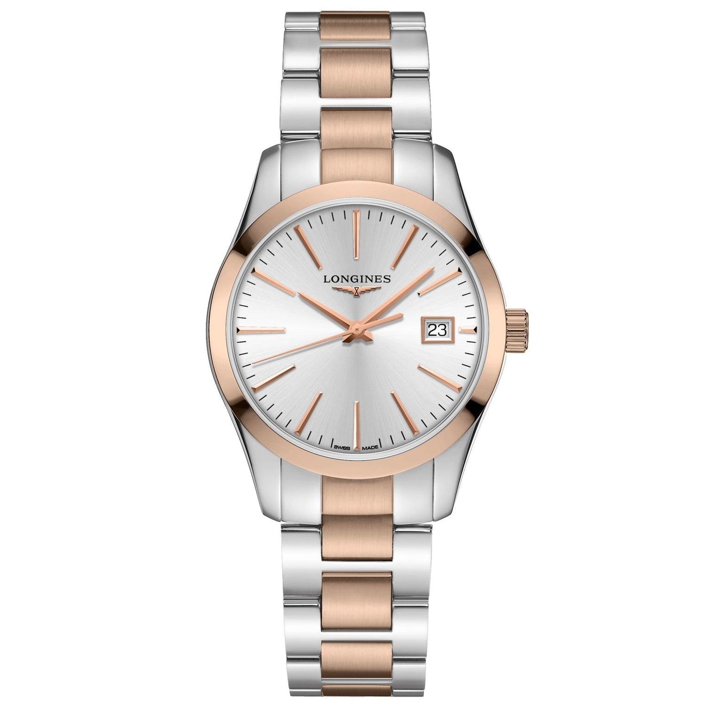 Longines Conquest Classic 34mm Silver Quartz Stål PVD Roséguldklocka L2.386.3.72.7