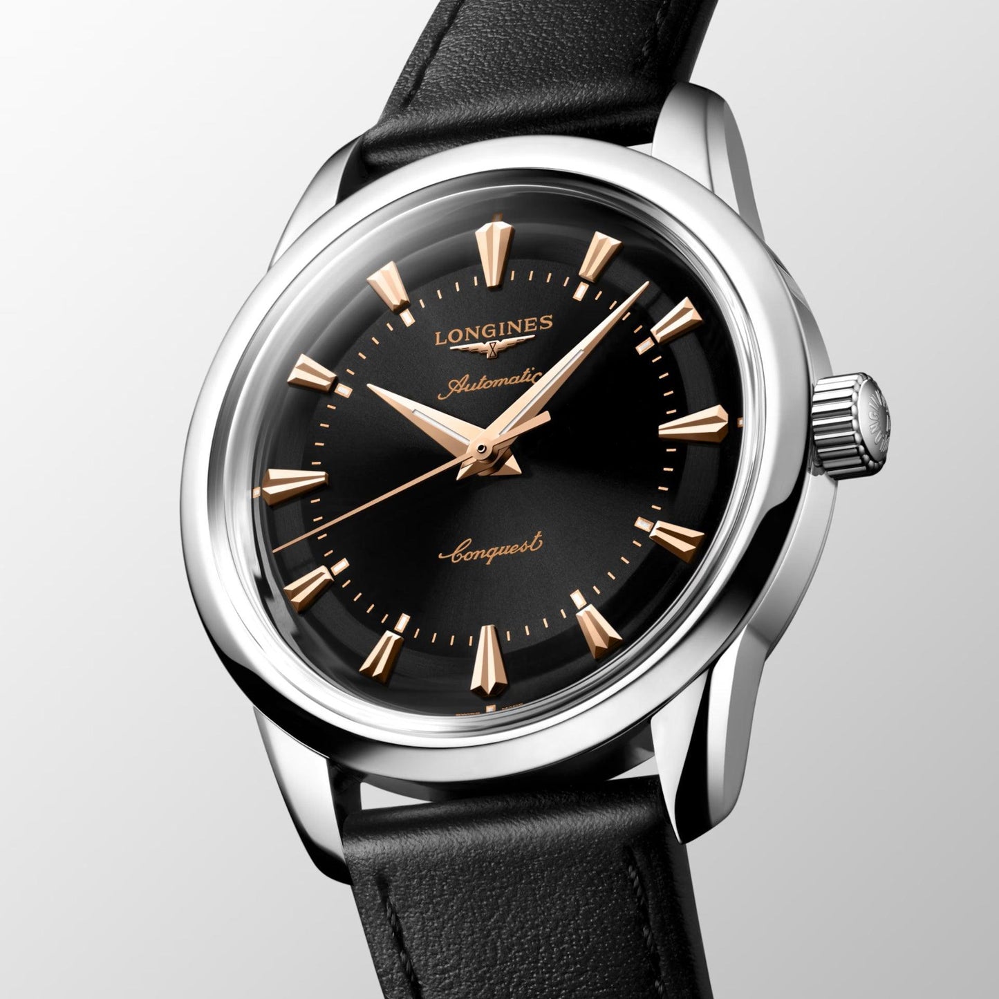 Longines orologio Conquest Heritage 38mm nero automatico acciaio L1.649.4.52.2