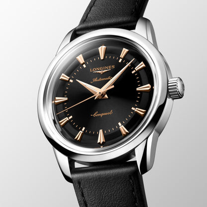 Longines orologio Conquest Heritage 38mm nero automatico acciaio L1.649.4.52.2