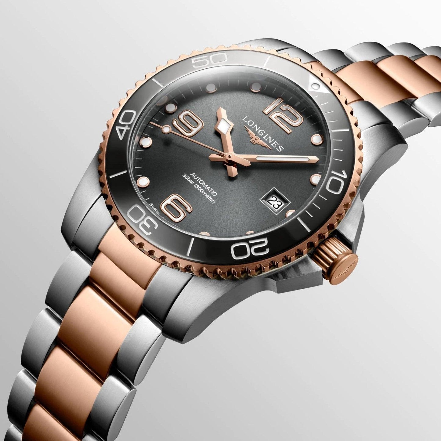 Longines orologio HydroConquest 41mm grigio automatico acciaio finiture PVD oro rosa L3.781.3.78.7