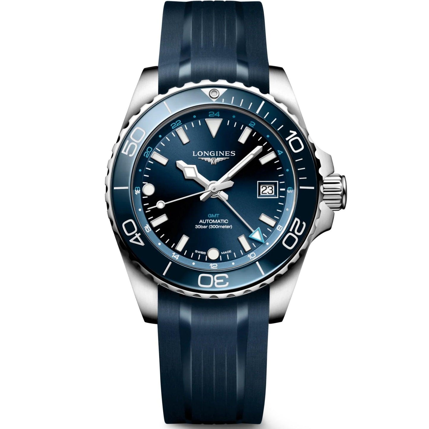 Longines Hydroconquest GMT 41mm blå automatisk stålklocka L3.790.4.96.9