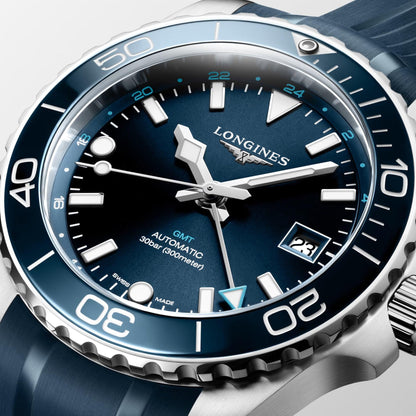 Longines Hydroconquest GMT 41mm blå automatisk stålklocka L3.790.4.96.9