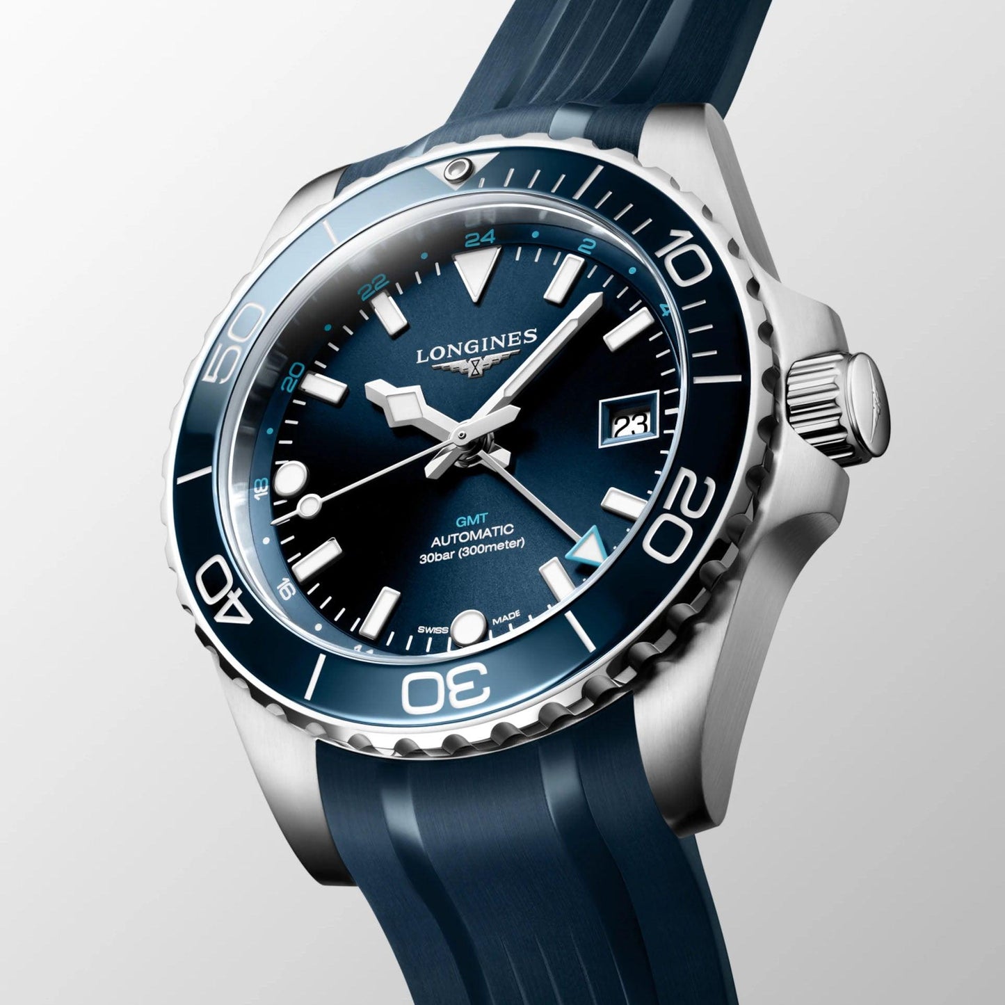 Longines Hydroconquest GMT 41mm blå automatisk stålklocka L3.790.4.96.9