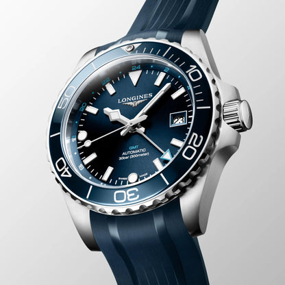 Longines Hydroconquest GMT 41mm blå automatisk stålklocka L3.790.4.96.9