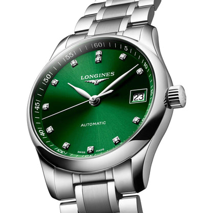 Longines orologio Master Collection 34mm verde diamanti automatico acciaio L2.357.4.99.6