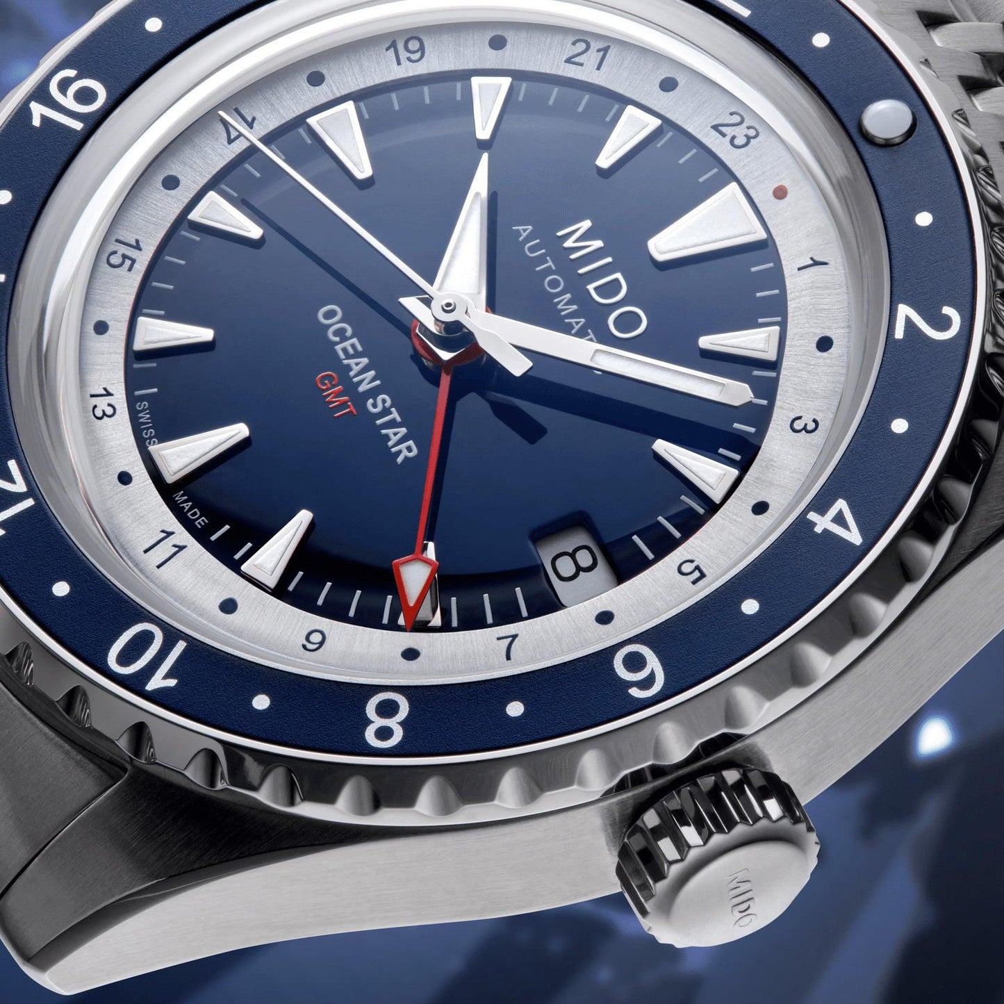Mido Ocean Star GMT Special Edition 40 mm blå automatisk stålklocka M026.829.18.041.00