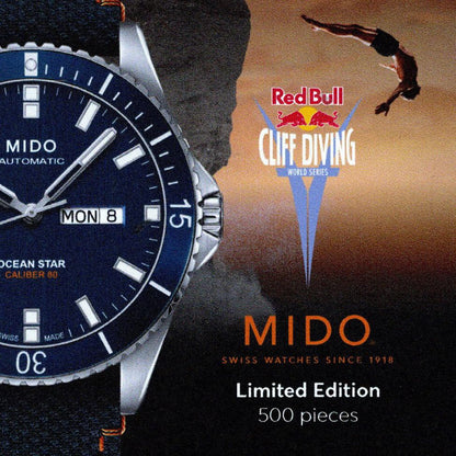 Mido Ocean Star Red Bull Cliff Diving Limited Edition 500 st 42 mm Blå Automatisk Stål M026.430.17.041.00