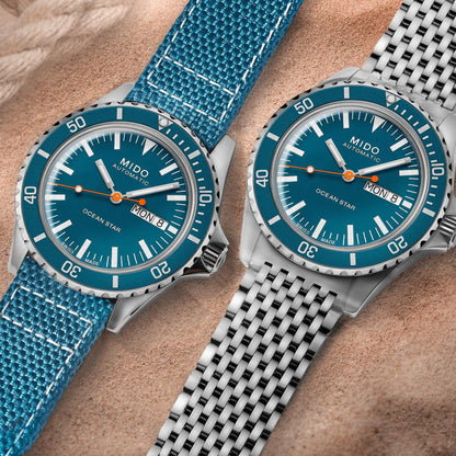 Mido Ocean Star Tribute Blå 41mm Automatisk Specialutgåva 75-årsjubileumsklocka med dubbelt armband M026.830.11.041.00