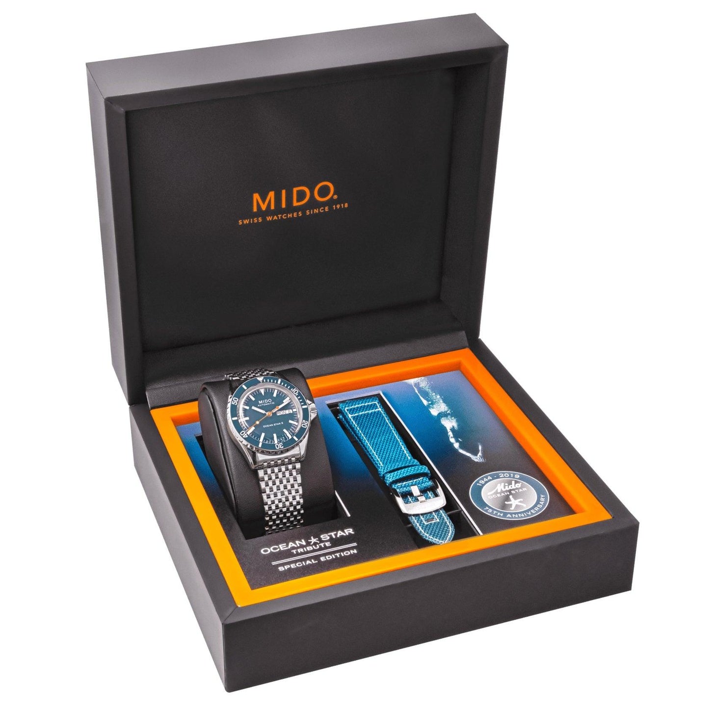 Mido Ocean Star Tribute Blå 41mm Automatisk Specialutgåva 75-årsjubileumsklocka med dubbelt armband M026.830.11.041.00