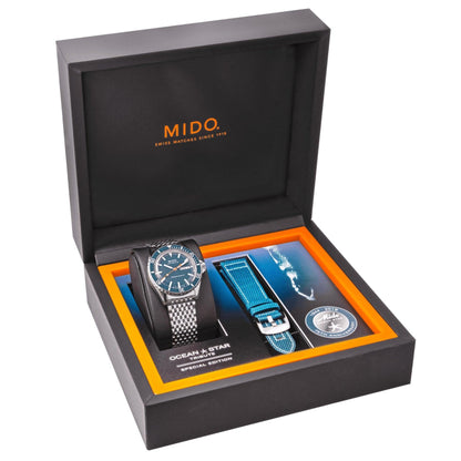 Mido Ocean Star Tribute Blå 41mm Automatisk Specialutgåva 75-årsjubileumsklocka med dubbelt armband M026.830.11.041.00