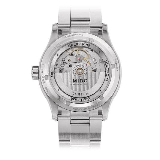 Mido Multifort Dual Time GMT 42mm Kaliber 80 Automatisk Stål Herrklocka M038.429.11.041.00