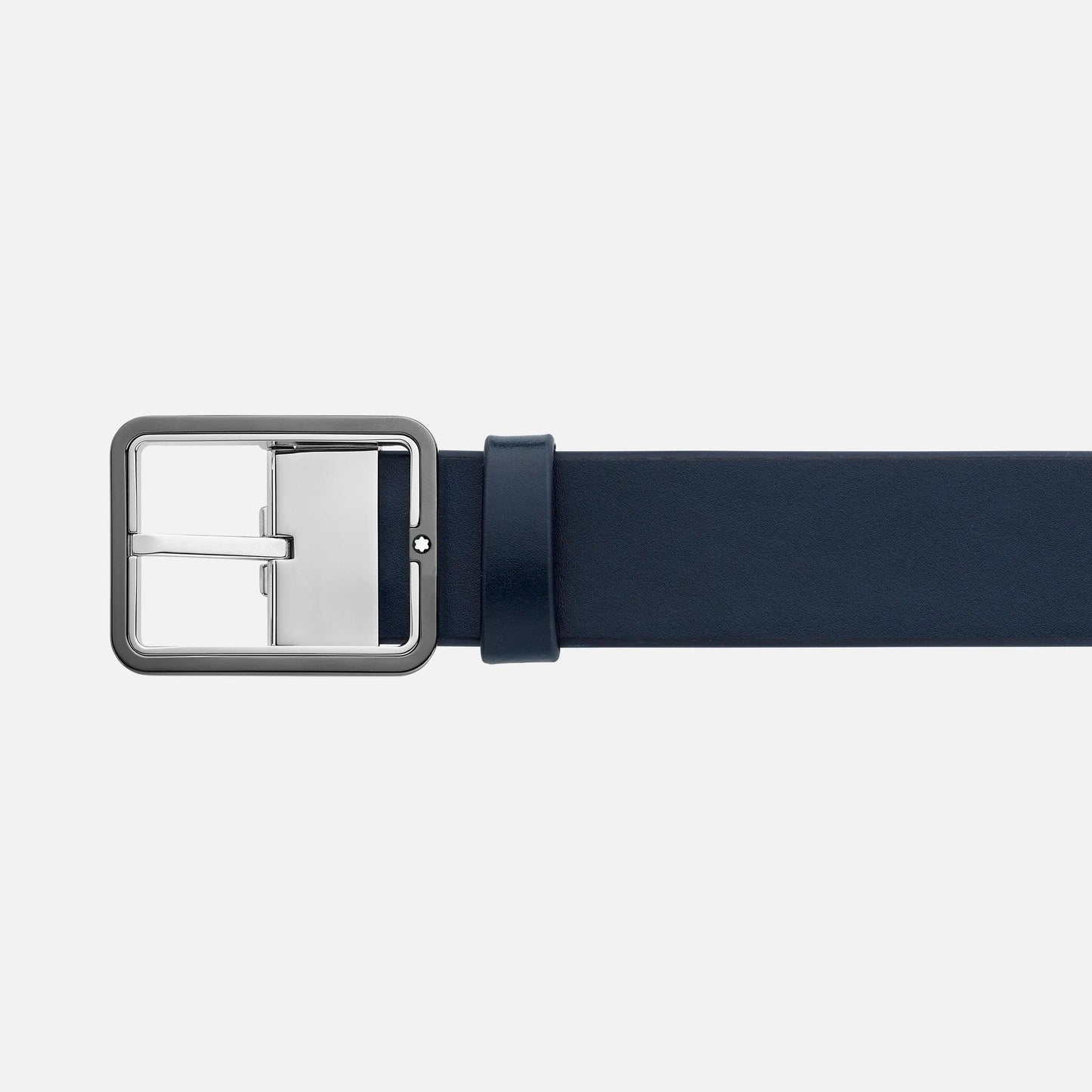 Montblanc cintura 35mm con fibbia rettangolare in pelle blu/grigio reversibile misura regolabile 131193