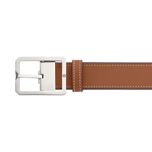 Montblanc cintura 35mm con fibbia rettangolare in pelle marrone/grigio reversibile misura regolabile 131164