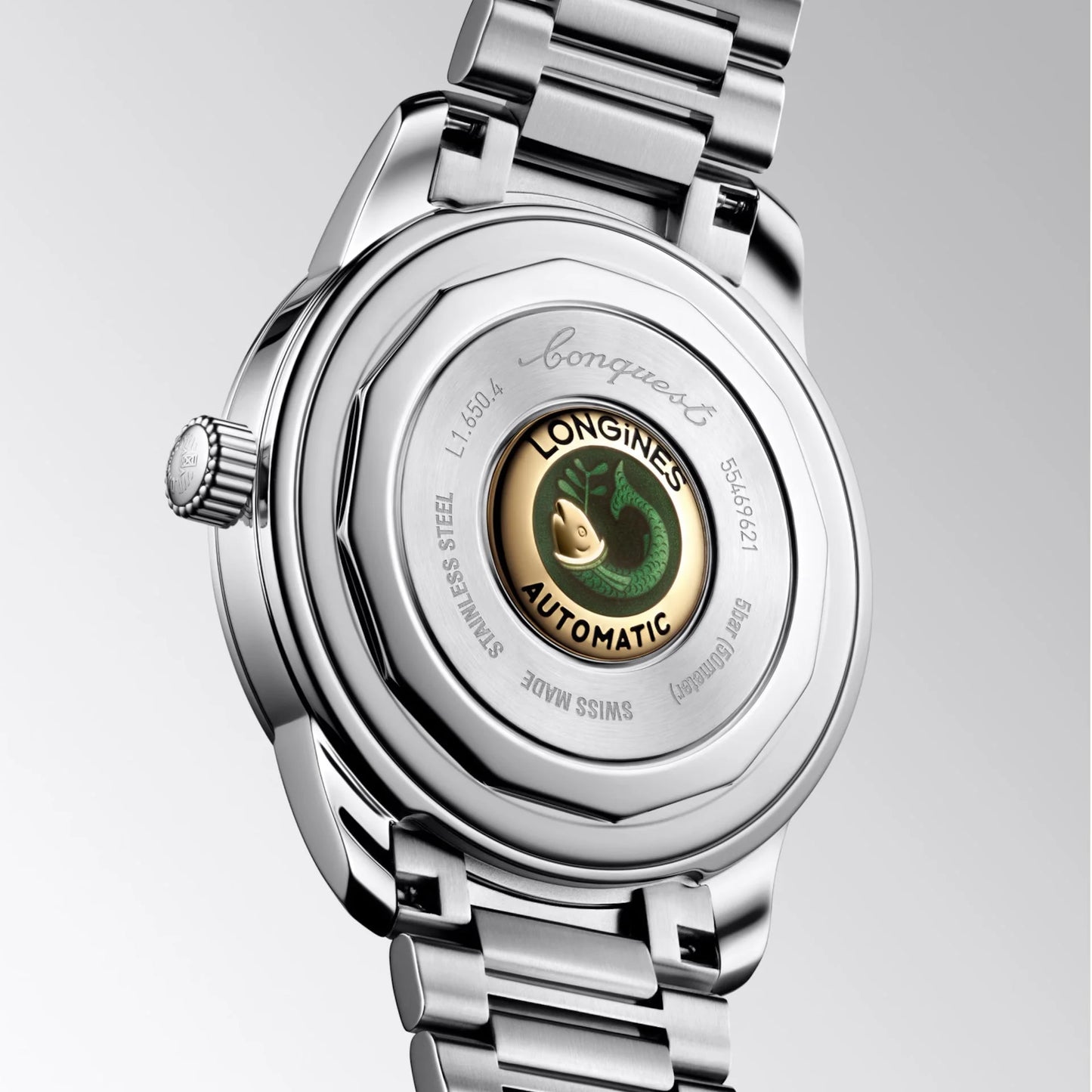 Longines orologio heritage 40mm nero acciaio automatico con bracciale in materiale acciaio inossidabile e emblema verde sul retro protetto dall’ufficio federale svizzero