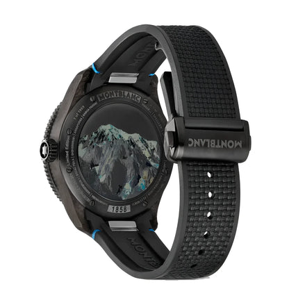 Orologio montblanc geosphere carbo₂ edizione limitata nero 43mm con quadrante tema montagne e cinturino testurizzato