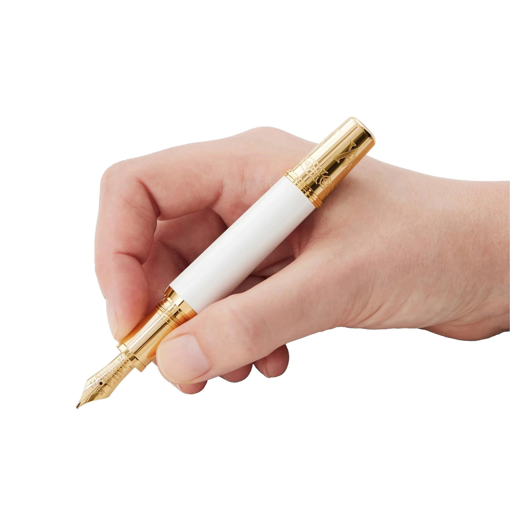 Montblanc patron stilografica colore bianco perlato con dettagli oro punta m homage to albert limited edition