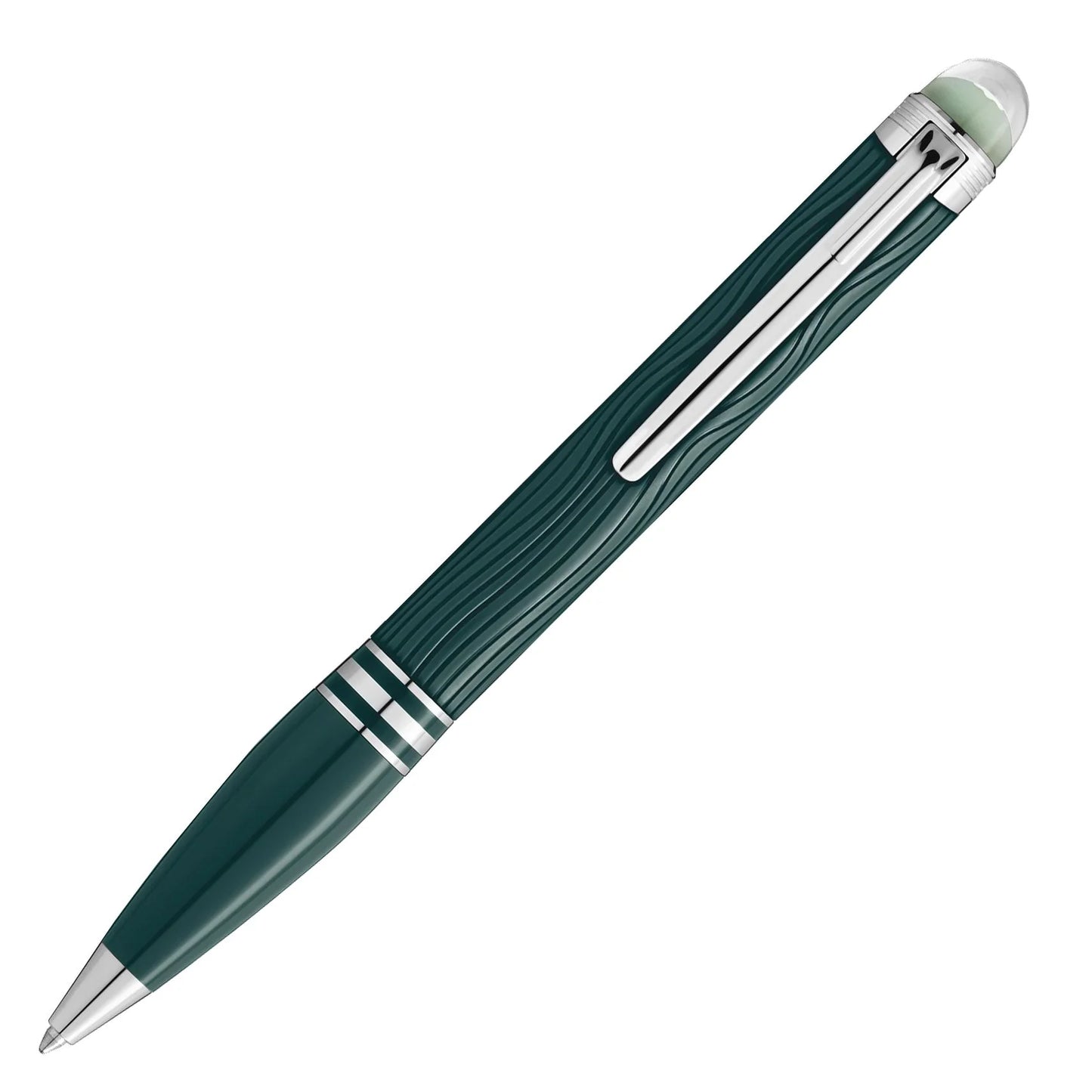Penna a sfera montblanc starwalker polargreen con texture verde profondo e cappuccio traslucido cattura magia dell’aurora boreale