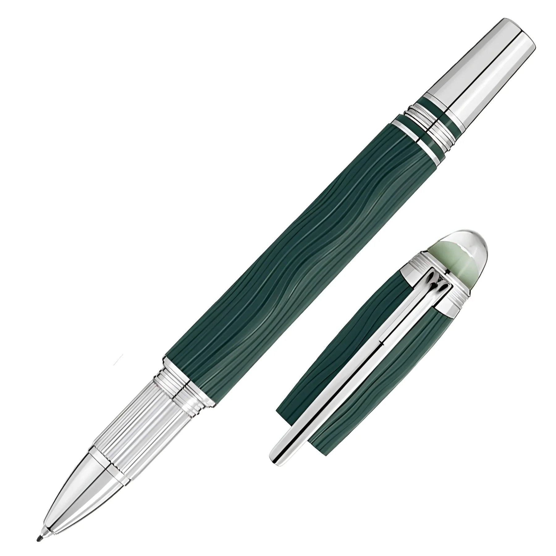 Rollerball montblanc starwalker polargreen con finitura in legno verde scuro e dettagli argento lucido magia dell’aurora boreale