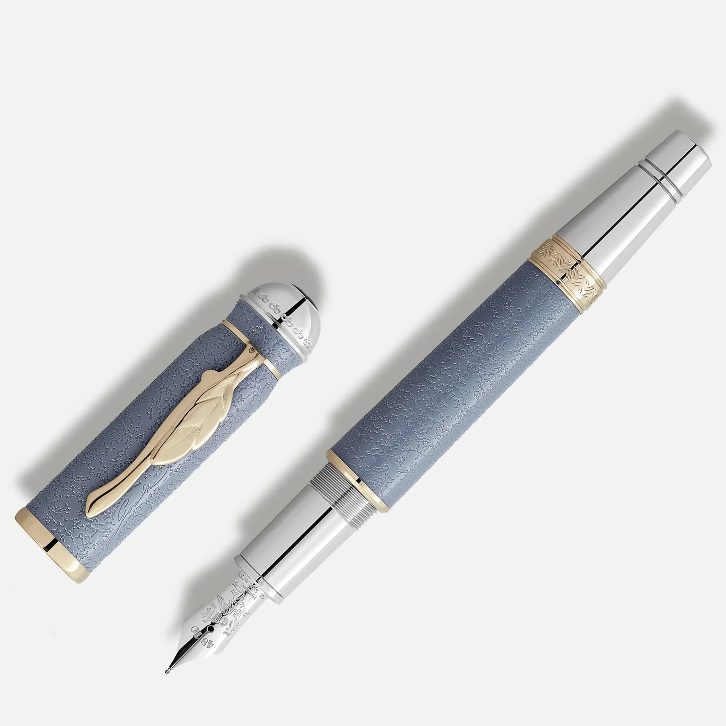 Montblanc stilografica von Goethe edizione limitata pelle celeste con dettagli oro e pennino argento punta M