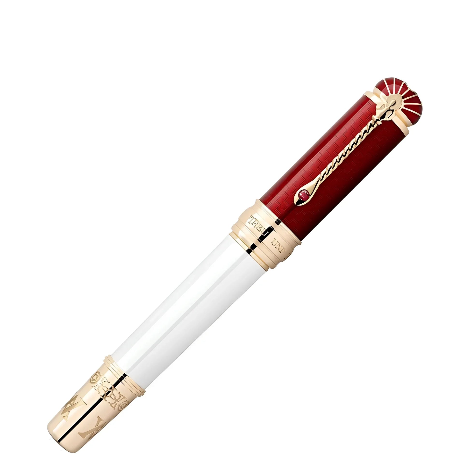 Montblanc patron stilografica meisterstück 149 con corpo rosso lucido e dettagli oro in homage to albert colore bianco perlato