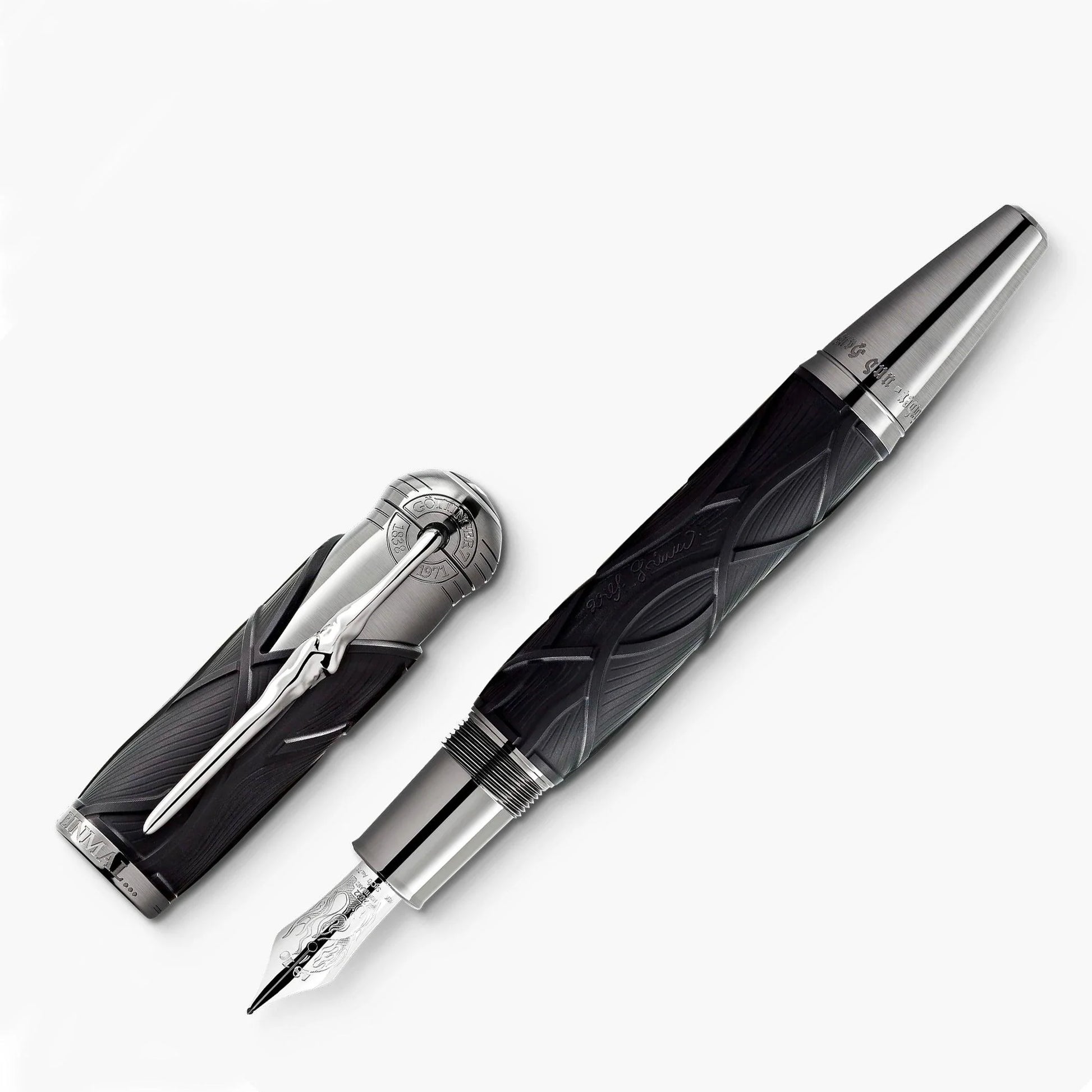 Montblanc stilografica writers edition hommage to brothers grimm nero e argento con incisioni e punta f in metallo lucidato
