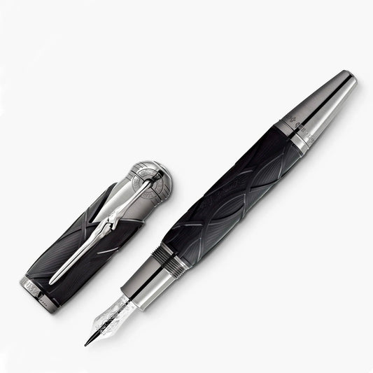 Montblanc stilografica writers edition hommage to brothers grimm nero e argento con incisioni e punta f in metallo lucidato