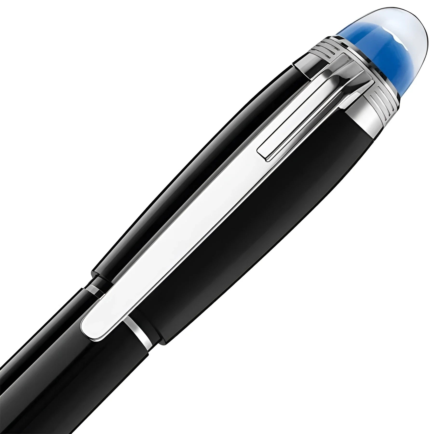 Montblanc stilografica StarWalker a stantuffo punta M in pregiata resina nera con cappuccio blu translucido e accenti argento