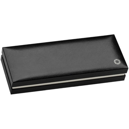 Scatola nera in pelle con emblema argento e finiture metalliche per montblanc penna a sfera meisterstück platinum legrand 132450