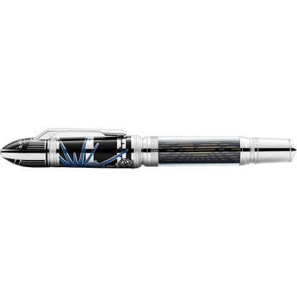 Montblanc roller great characters walt disney edizione limitata penna stilografica nera e argento con dettagli blu e sezione trasparente
