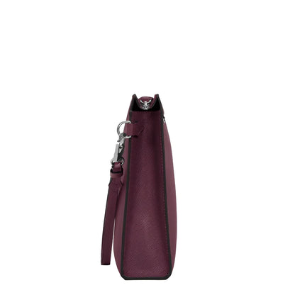 Montblanc pochette sartorial cassis 199366 in pelle bordeaux con motivo delicato e dettagli in metallo argento, oggetti essenziali quotidiani