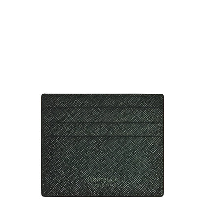 Montblanc portacarte 6 tasche sartorial tweed kaki in pelle sartorial goffrata con motivo diagonale e logo impresso