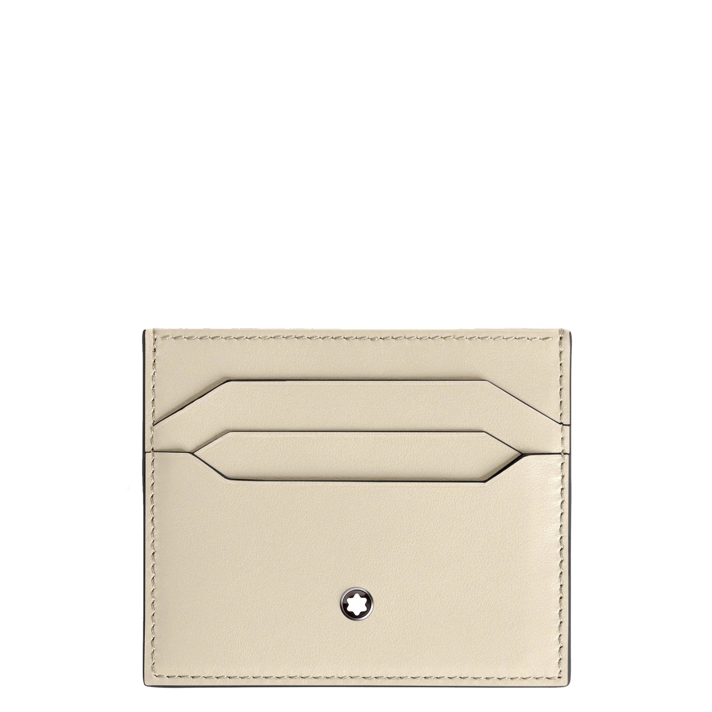 Porta carte meisterstück montblanc beige nuvolato in pelle color crema con design minimalista e stella argentata al centro
