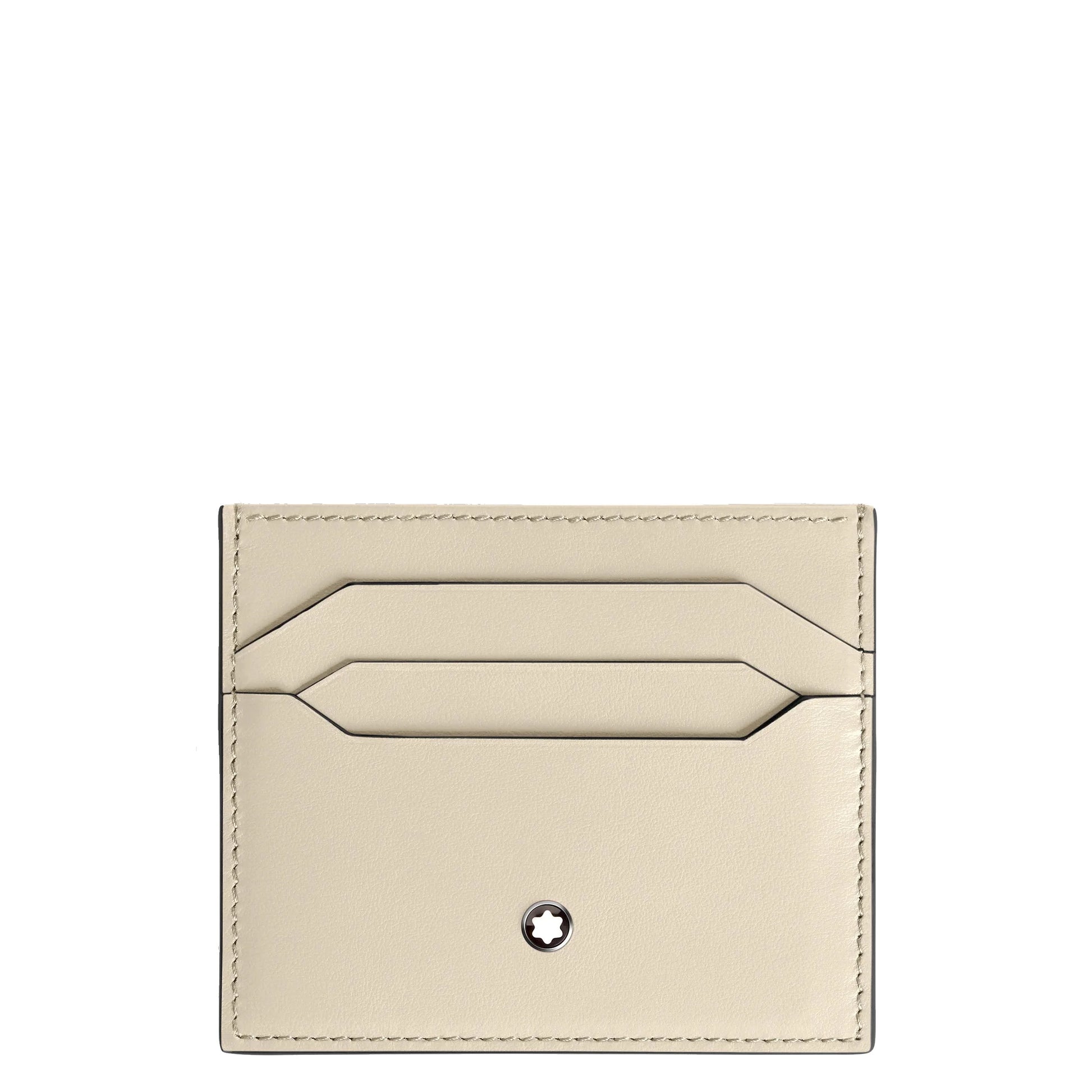 Porta carte meisterstück montblanc beige nuvolato in pelle color crema con design minimalista e stella argentata al centro