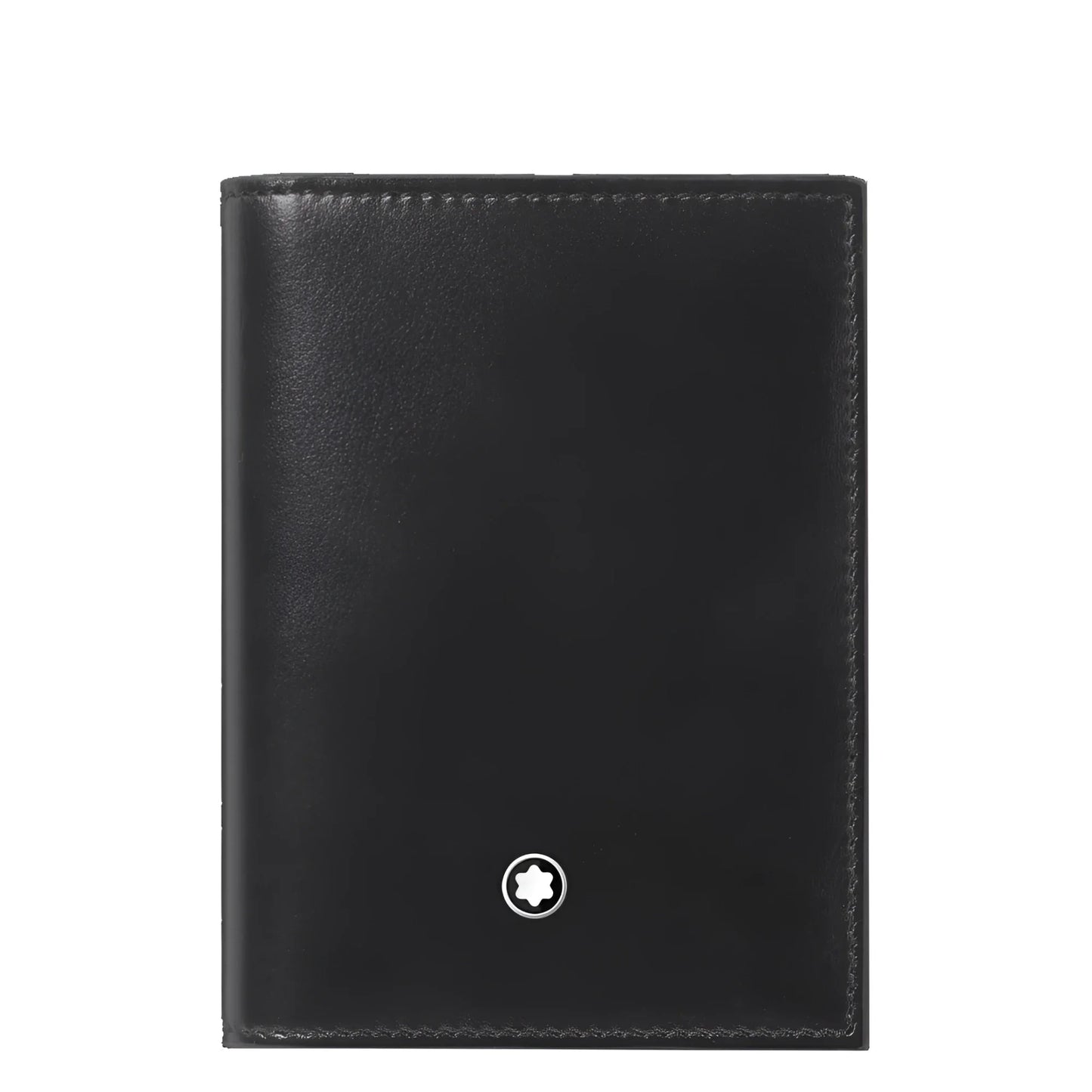 Porta carte montblanc meisterstück nero in pelle con emblem montblanc argento sul davanti modello 198321