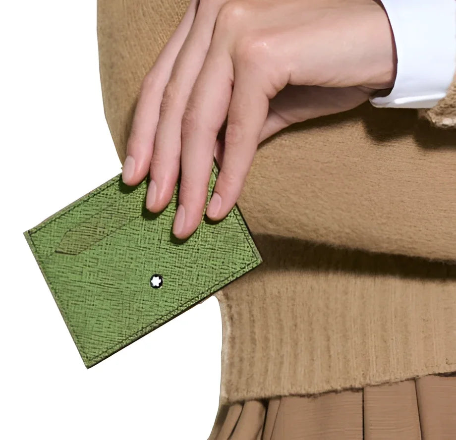 Montblanc porta carte multi lime in stampa saffiano verde con emblem argento e 5 scomparti sartorial