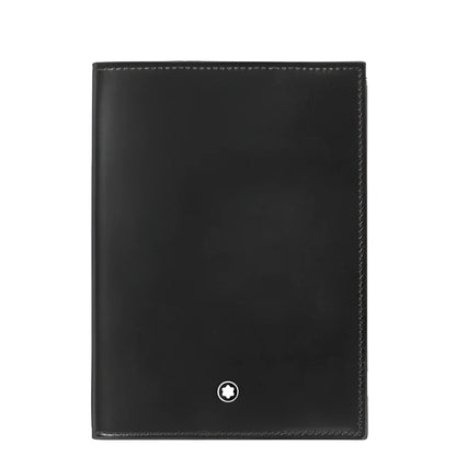 Custodia porta passaporto montblanc meisterstück 198333 in pelle nera con finitura testurizzata e logo impresso