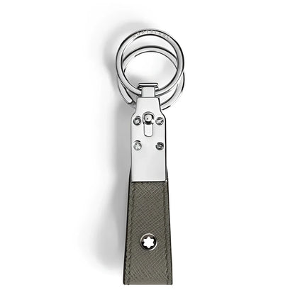 Montblanc portachiavi con passante sartorial grigio medio in pelle stampa saffiano con anelli metallici argentati e stellema
