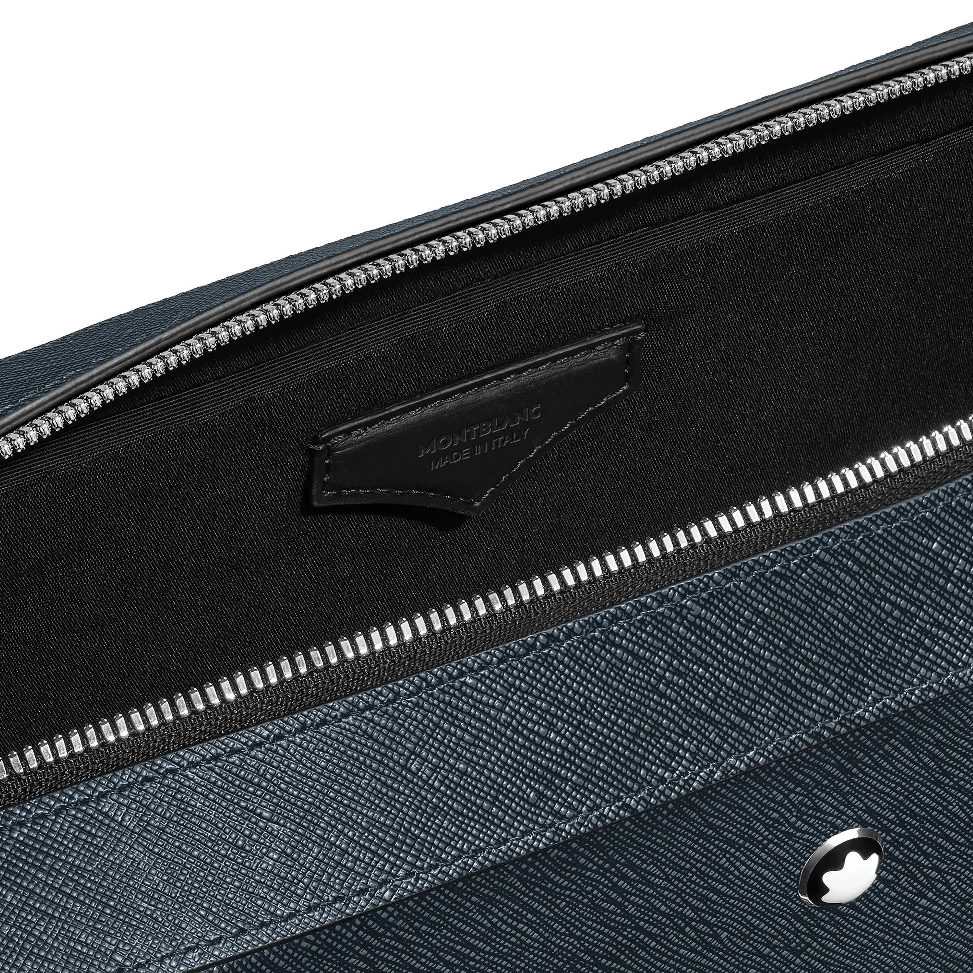 Montblanc borsa portadocumenti media sartorial tweed blu in pelle texturizzata blu scuro con elegante cartella presenta e capiente scomparto principale