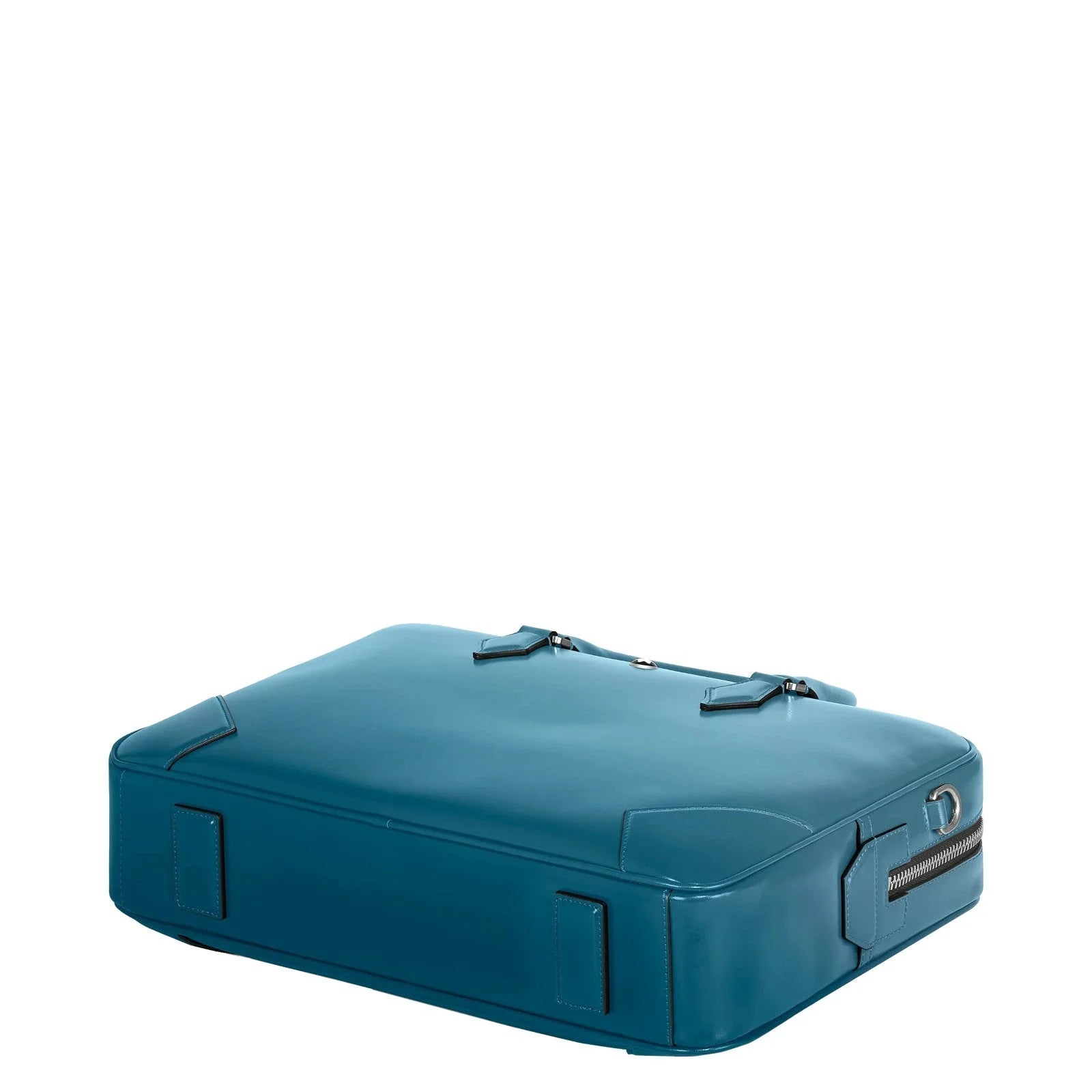 Portadocumenti meisterstück montblanc blu fumé in pelle di alta qualità con chiusura a zip e dettagli in metallo nero