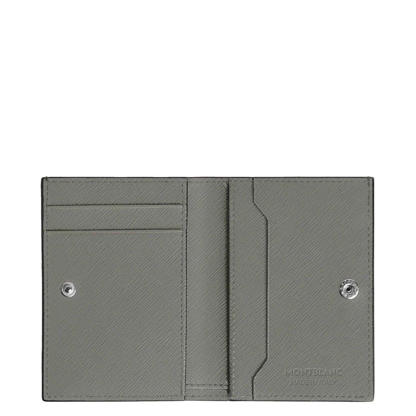 Montblanc portafoglio mini in pelle stampa saffiano grigio medio con bottoni a pressione argento e branding goffrato