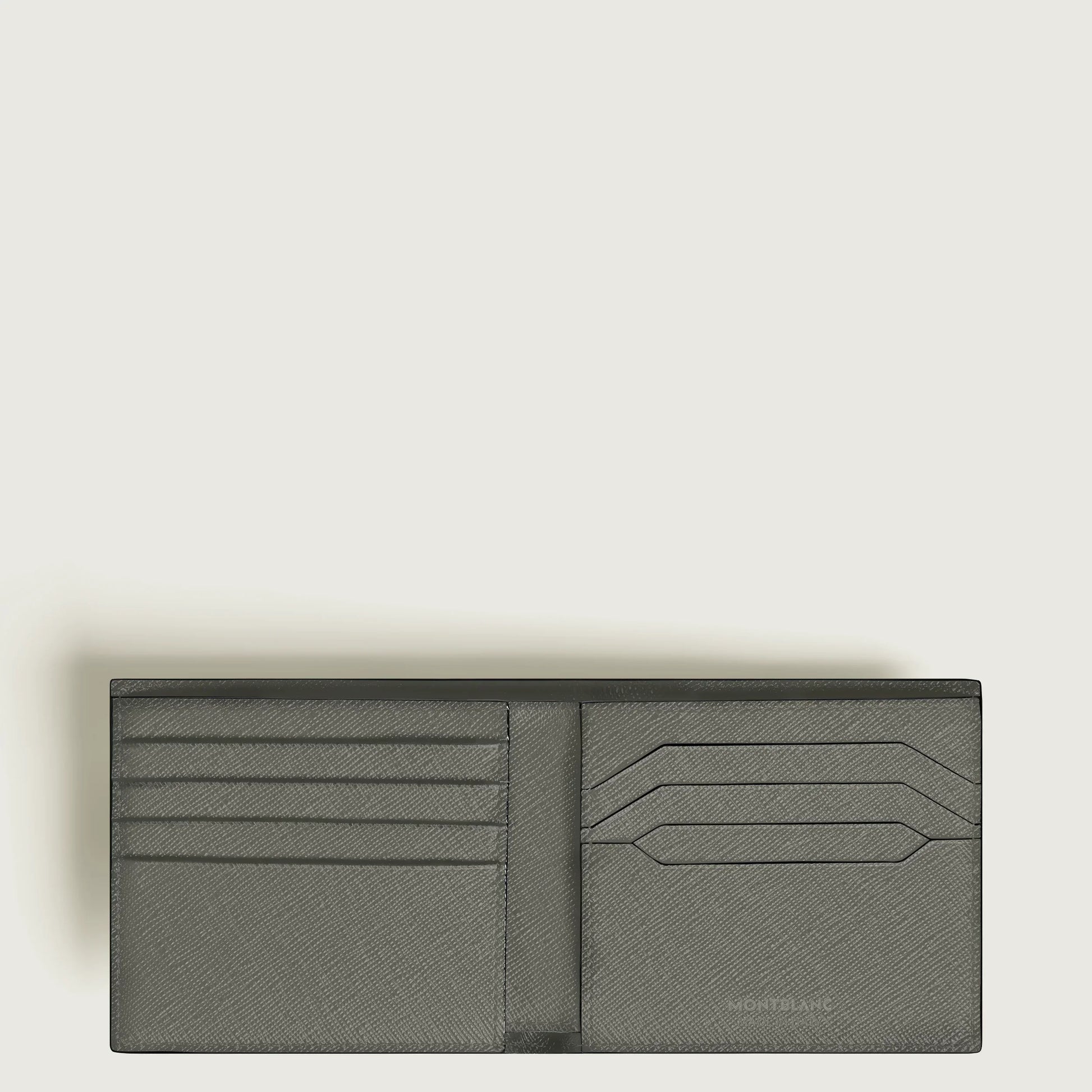 Portafoglio montblanc 8 scomparti sartorial grigio in pelle stampa saffiano con design minimalista e multipli scomparti