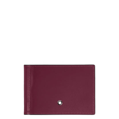 Portafoglio pieghevole meisterstück in pelle bordeaux con cuciture precise ed emblema argentato centrale