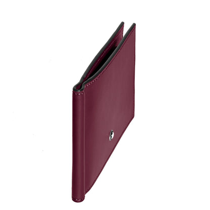 Portafoglio pieghevole meisterstück in pelle burgundy con cuciture nere e logo argentato montblanc cassis 199301