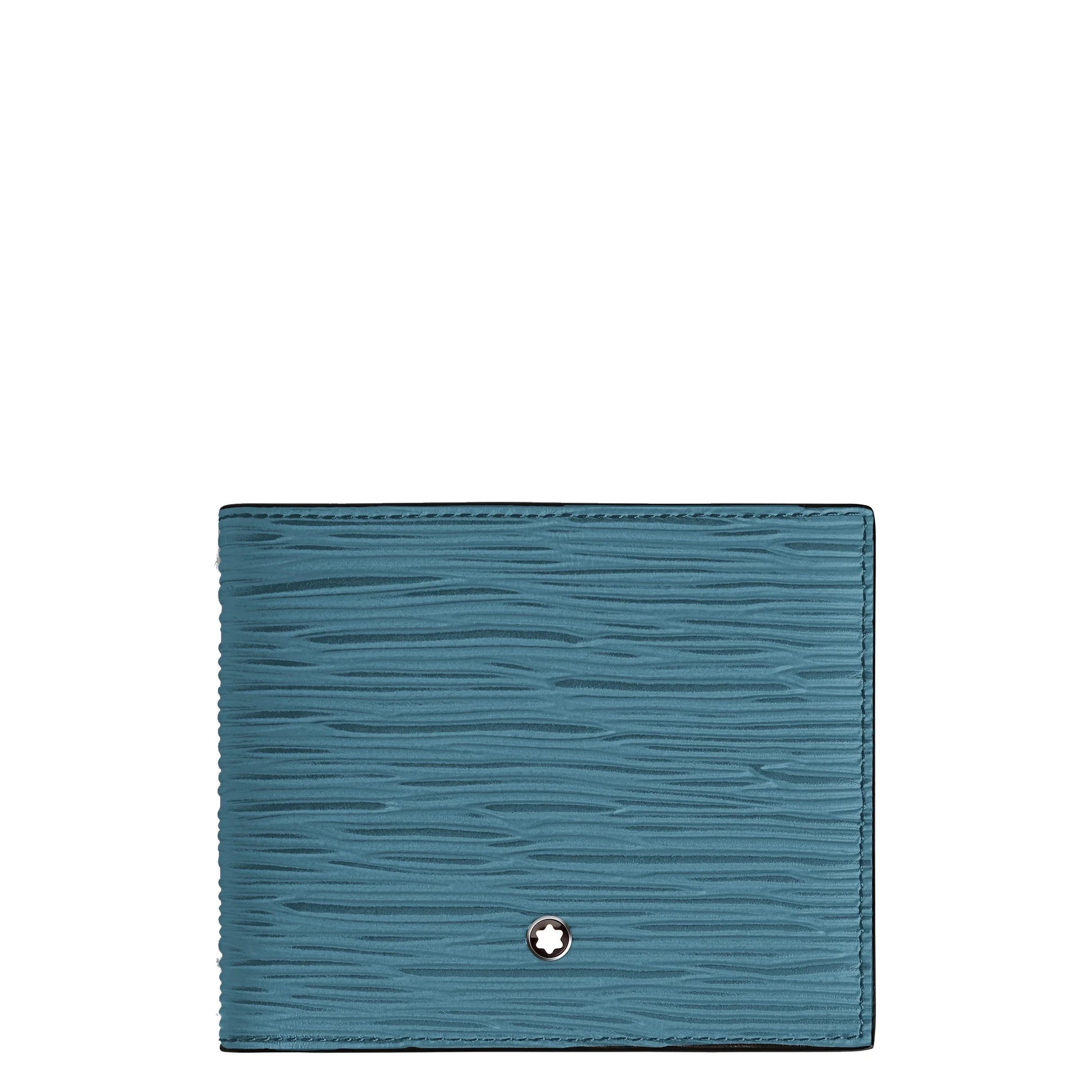 Portafoglio montblanc blu fumé in pelle texturizzata con stella argento modello 8 scomparti 4810 blu fumé offre eleganza