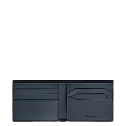 Portafoglio classico bifold montblanc velluto blu in pelle con design minimalista ed elegante logo inciso