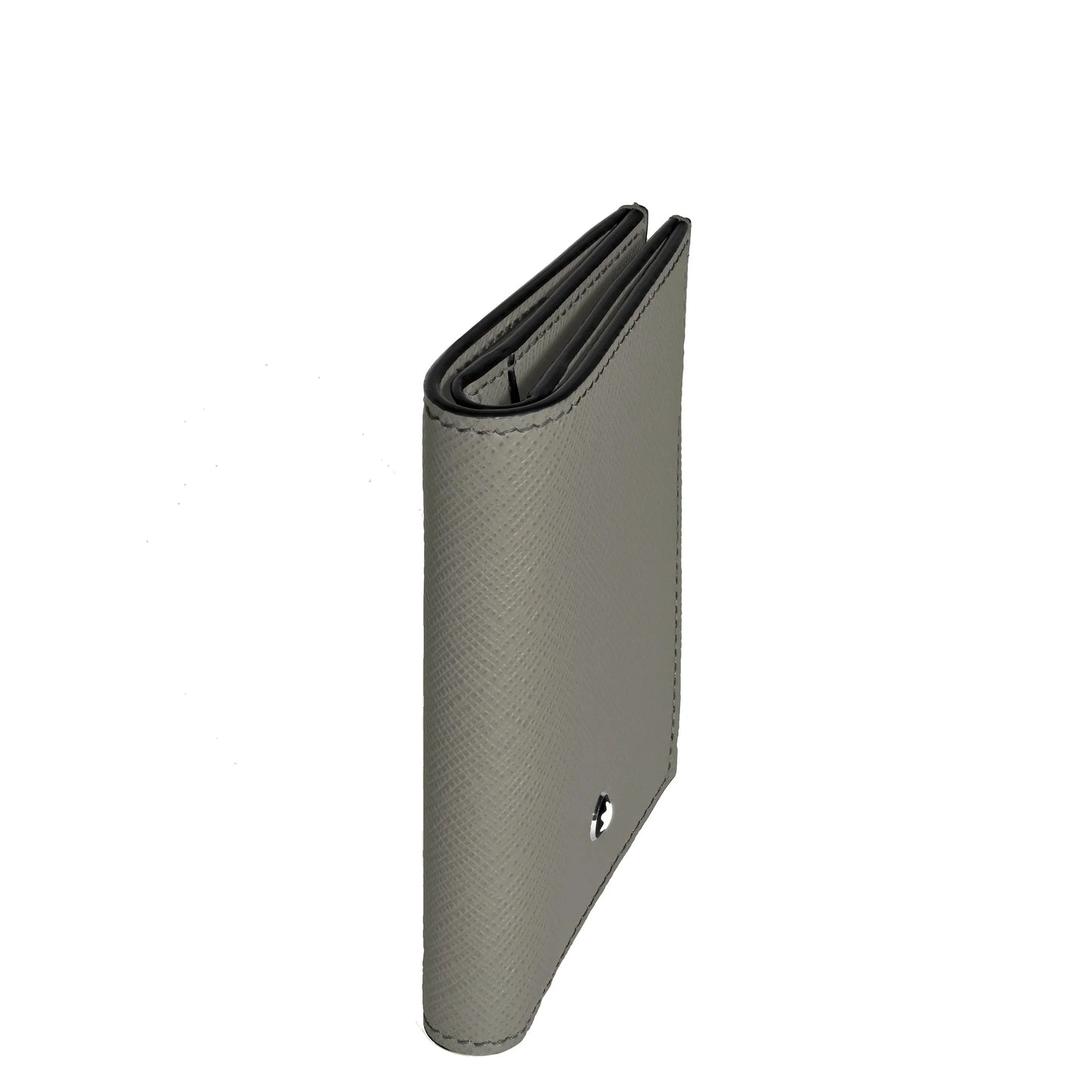Montblanc portafoglio mini grigio medio in pelle stampa saffiano con cuciture nere e logo argentato elegante