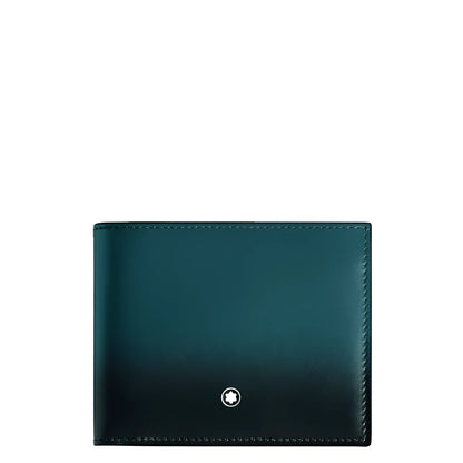 Portafoglio meisterstück montblanc in pelle blu cipro con finitura sfumata verde scuro e logo argento al centro
