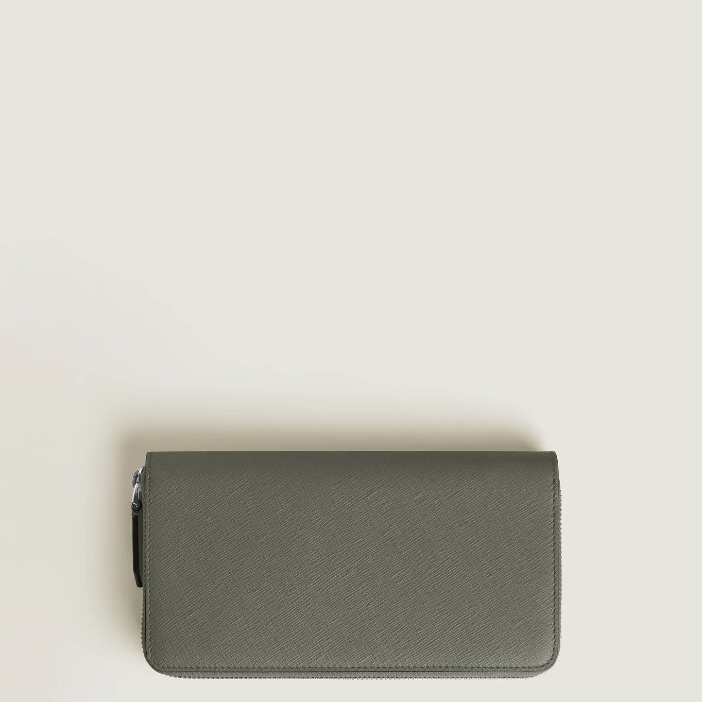 Montblanc portafoglio olive green in pelle con stampa saffiano grigio e cerniera completa sartorial accessorio versatile