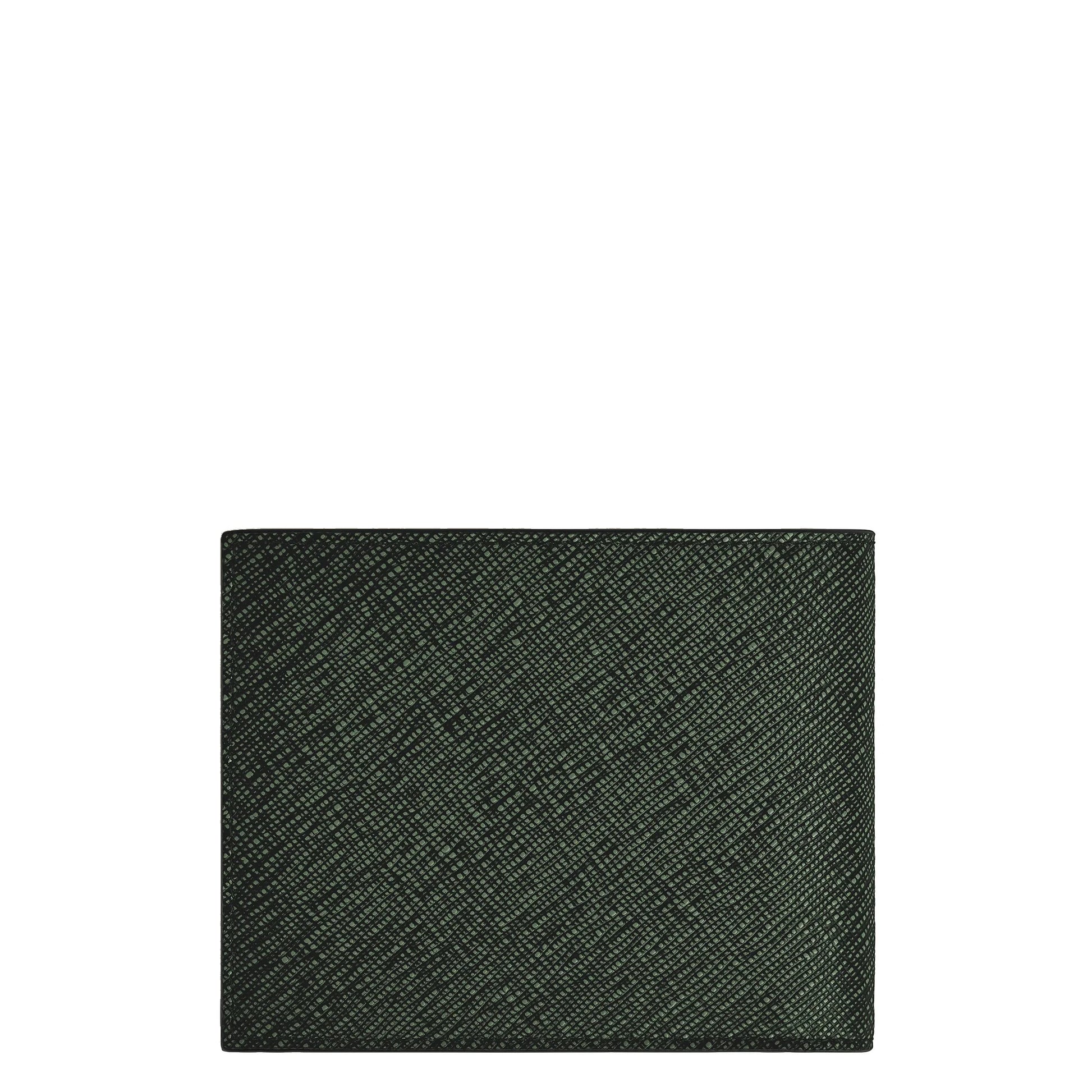 Montblanc portafoglio in tweed kaki con 6 scomparti in pelle sartorial goffrata bicolore verde scuro con motivo crosshatch